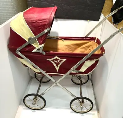 Vintage Collapsable Doll Baby Buggy Maroon/White 28 X 13 1/2 X 26 • $74.50