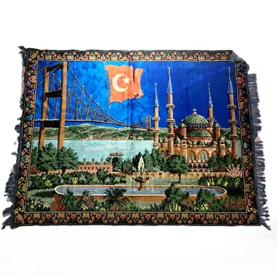 Velvet Tapestry Style Middle Eastern MCM Wall Art Mosque Fountain Star Crescent • $75