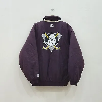 Vintage Mighty Anaheim Ducks Starter Jacket Rare Lined Big Logo Coat Size - M • $145