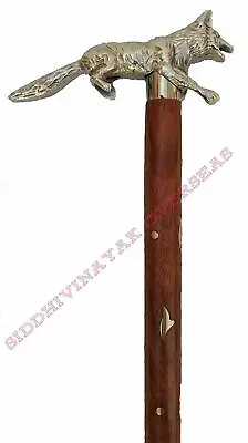 $29.70 • Buy Vintage Brass Wolf Look Head Handle Vintage Brown Wooden Walking Stick Cane Gift