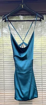 OH POLLY Everlasting Love Satin Teal Green Backless Cutout Short Party Dress 6 • £16.99