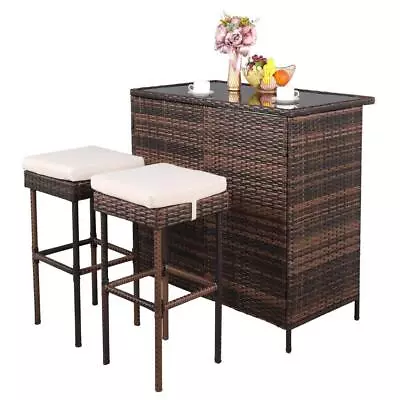 3PCS Dinner Conversation Furniture Rattan Wicker Dining Set Bar Table 2 Stools • $175.95