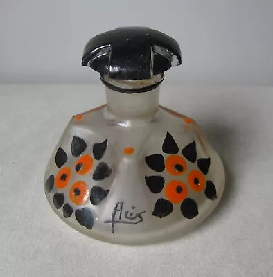 Vintage Art Deco French PERFUME BOTTLE Hand Painted Enamel Signed ALIX • $75