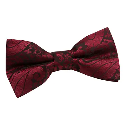 Burgundy Mens Bow Tie Woven Floral Paisley Pre-Tied Wedding Bowtie By DQT • £6.99
