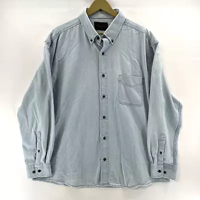 Sportex Men's Denim Button Up Shirt Distressed Workwear Vtg Blue Size XL • $25
