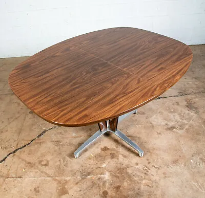 Mid Century Modern Dining Table Chromcraft Chrome Oval Walnut Extension Leaf • $1098.98