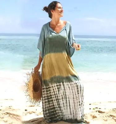 Ladies  Boho  Summer Holiday Beach Coverup Kimono Kaftan Long Loose Dress 12 • £24.99