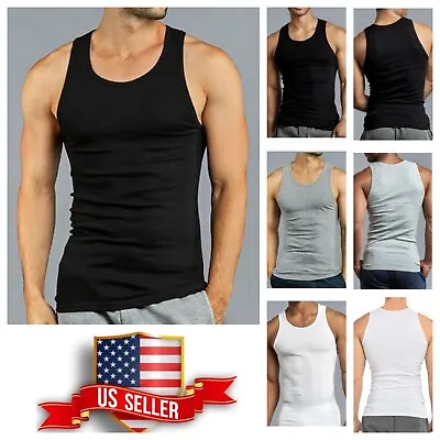 3 & 6 PACK Tank Top T-Shirt COTTON A-Shirt Ribbed Gym Muscle Sleeveless Under • $12.34