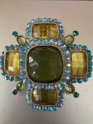 80s/90s Vintage MALTESE CROSS Brooch Beautiful Color Combo Blue And Aqua ABs • $14.95