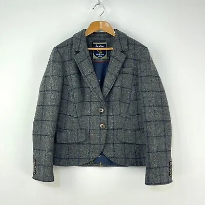 Boden Tweed Jacket Womens 12P Petite Grey Check Country Hacking Blazer • $68.48