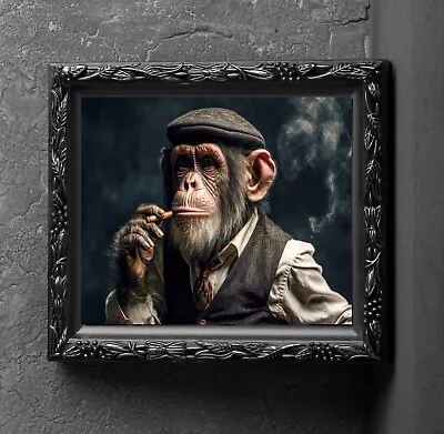 Cigar Loving Chimpanzee Art Print Wall Hanging Picture Photo Animal Monkey Gift • $7.99