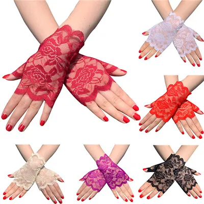 £5.74 • Buy Mesh Long Women Fancy Short Satin Sexy Fishnet Lace Long Fingerless Dress Gloves