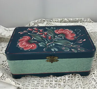 $15.99 • Buy Vintage Wood Chest /Box Hinged Tole Pained Lovely