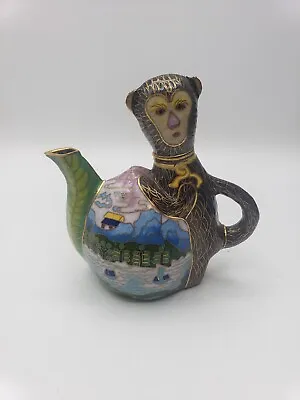 Vintage Cloisonne Monkey Teapot With Mountain River Scenery  RARE! • $45