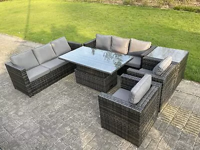 Fimous Outdoor Rattan Garden Furniture Adjustable Rising Lifting Table Chairs  • £799