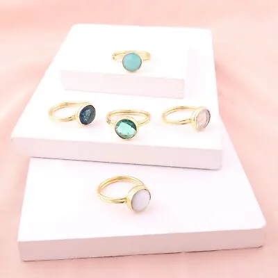 5 Pcs Lot Checker Cut Mix Gemstone Gold Plated Collet Setting Adjustable Rings • $23.49