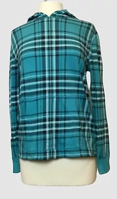 Mossimo Supply Co Long Sleeve Hooded Pullover Teal Plaid Tee Kangaroo Pocket LG • $13.50