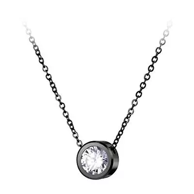 555Jewelry Round CZ Solitaire Sparkly Stainless Steel Bezel Pendant Necklace • $17.99