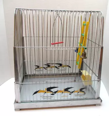 RARE Vintage GENYKAGE England Bird Cage With Glass Panels Metal Cage Extra Glass • $40