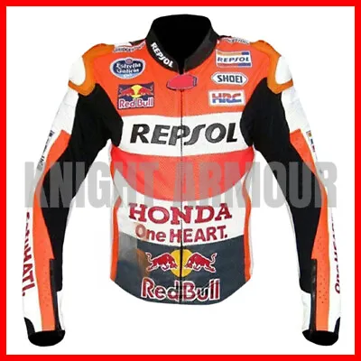 Men's Multi-Color Honda Repsol Motorcycle Genuine Leather Racing Biker Jacket • $169.95