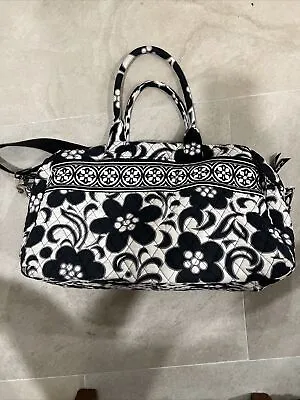 Vera Bradley Night & Day Weekender Bag Duffel Black White Floral Shoulder Strap • $34