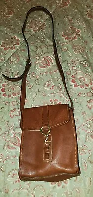 Vintage Ralph Lauren Brown ALL Leather W/Brass Crossbody Shoulder Bag RL - 67 • $92