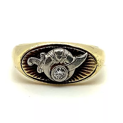 Vintage Mens 14k Gold Natural 0.05ct  Diamond Masonic Shriners Ring 5.30 Grams • $499