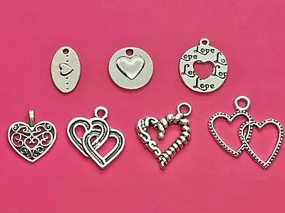 Tibetan Silver Heart/Love Heart Charms - Pack Of 10 Charms - Choose Design  • £1.35