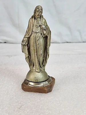 Vintage Casted Metal Jesus & Sacred Heart Statue Figure 5 3/4” Tall On Base • $25