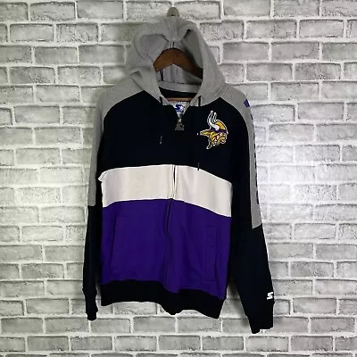 Starter Minnesota Vikings Stitched Colorblock Mens Medium Full Zip Hoodie Jacket • $14.88