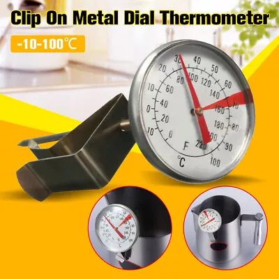 £6.99 • Buy Stainless Steel Clip On Metal Dial Thermometer Frothing Milk Cheese Candle 