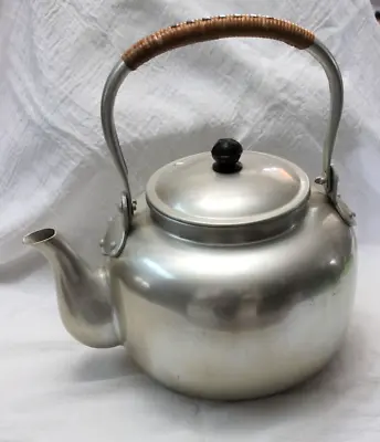 50's Vintage Extra Large (4+quarts) Aluminum Tea Kettle Rattan Handle Japan • $34