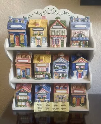 VINTAGE Avon Cottage House Spice Rack Set Of 12 Complete W/wooden Rack & Labels • $200