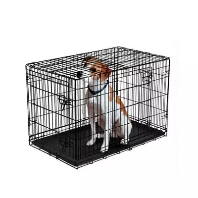 Double-Door Foldable Metal Wire Dog Crate With Divider Small 22  • $29.92