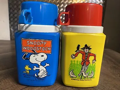 Vintage Peanuts Snoopy And Woodstock & Red Barn Scarecrow Lunchbox Thermos • $19.99