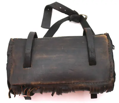 Vintage Chopper Motorcycle Black Fringe Leather Tool Roll Bag Pouch 1970s? • $89.10