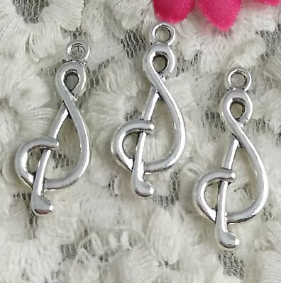 Free Ship 70 Pcs Antique Silver Musical Note Charms 22x11mm H-4101 • $5.94