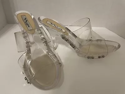 Vtg Nina New York Size Us 8m Eu39 Clear Dressy Slip On Slide Mules With 4”heels • $34.95