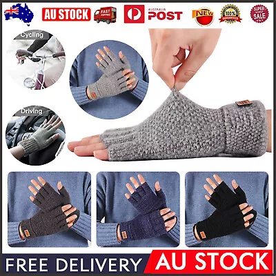 Winter Alpaca Wool Fingerless Gloves Thermal Mens Knitted Half Finger Mittens AU • $12.89