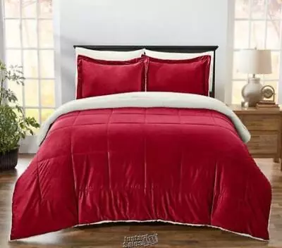Ultra-Soft Sherpa Comforter Set Burgundy Full • $79.99