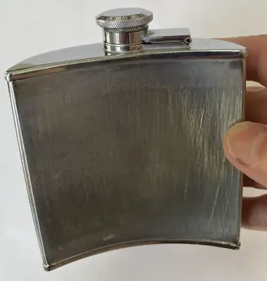 Vintage Hip Flask 6OZ England Stainless Steel Curved Crescent Shape 12cm X 9.5cm • $25