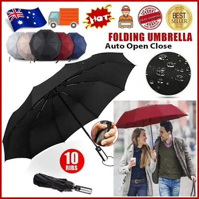 $14.24 • Buy Automatic Folding Large Umbrella Windproof Auto Open Compact &10Ribs Fiberglass