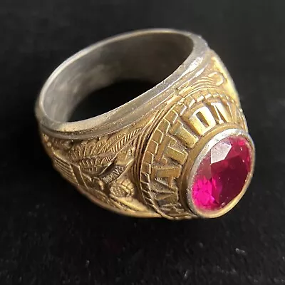 Vintage Alpha Brand U.S. Army National Guard Men’s Gold Ring W/ Gem • $29