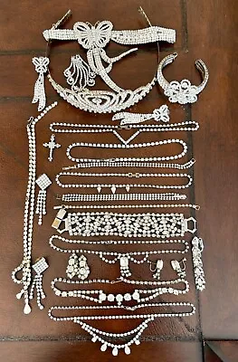 Vintage Jewelry Lot Rhinestones Bracelets Charm Earring Necklaces Scrap Repair • $49