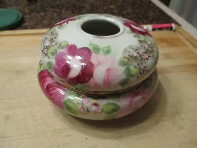 Antique Vintage Handpainted Hair Receiver Vanity Item W Roses Flowers Porcelain • $23.50