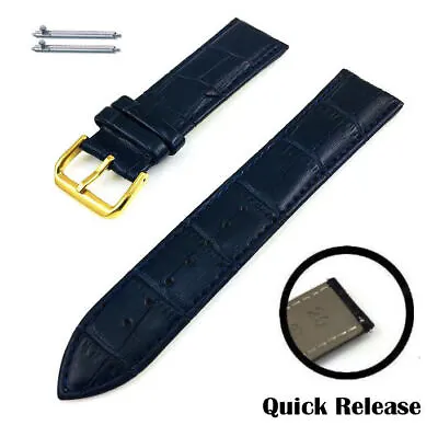 Blue Croco Genuine Leather Replacement Watch Band Strap Gold Steel Buckle #1083 • $14.95