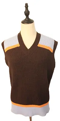 Marni For Uniqlo Size L 12 Sky Blue Brown Orange Textured Knit 70's Look Vest • $49.95