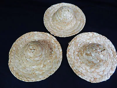 Miniature Straw Hats 4  Mini Wicker Straw Hats 3 Pcs Set Hand Made #Z154 • $9.95