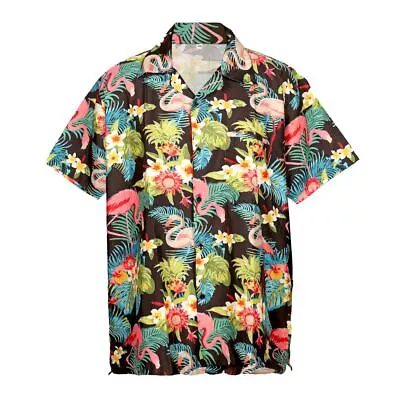 Mens Hawaiian Shirt Stag Beach Hawaii Aloha Holiday Fancy D Black Cream Swan • $13.66