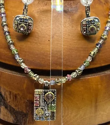 Michal Golan Signed Necklace & Matching Earrings Set Rhinestone Crystal Pastel • $149